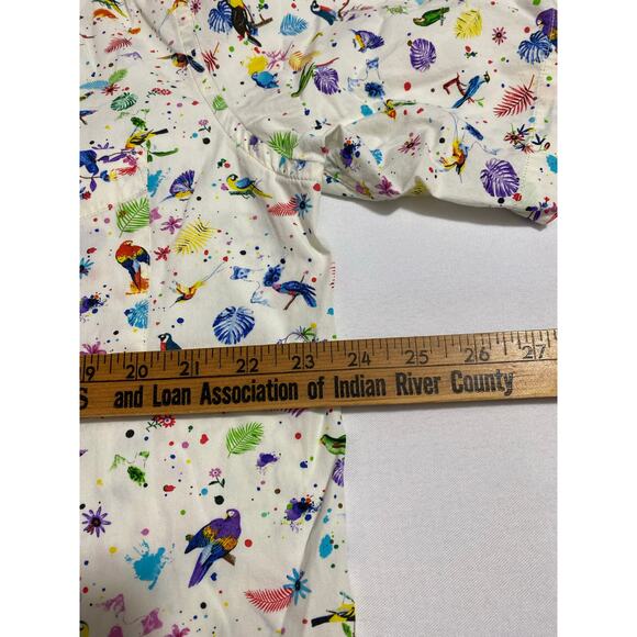 Alan Flusser Button-Up Shirt Men’s Size Large Short Sleeve Bird Print Cotton - Picture 4 of 8